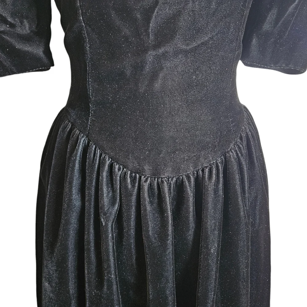 Vintage 80s Gunne Sax By Jessica McClinton Lace Collar Black Velvet Dress Sz 4 ? - Picture 6 of 16